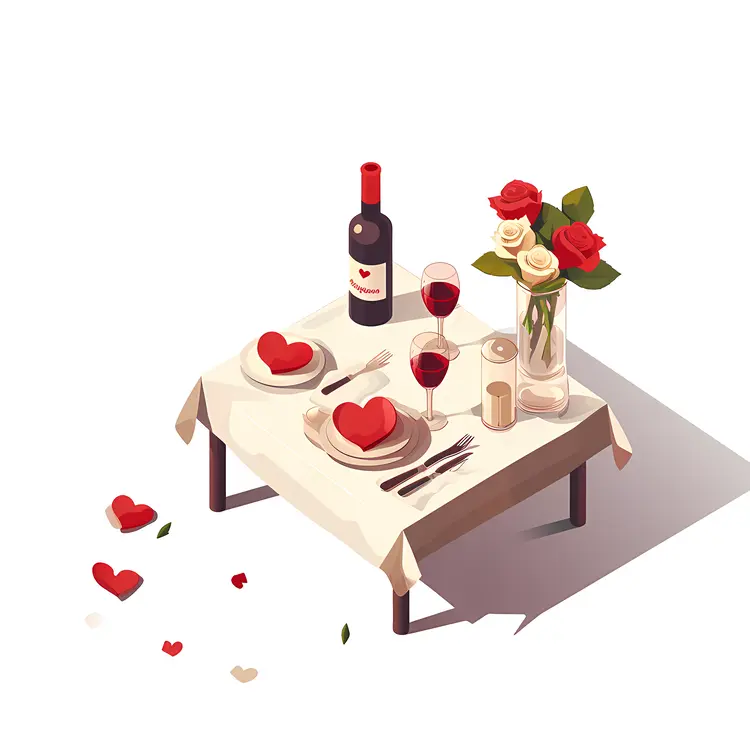 Romantic Dinner Setup with Wine and Roses