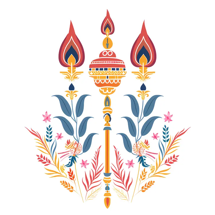 Decorative Trident with Flames and Flowers