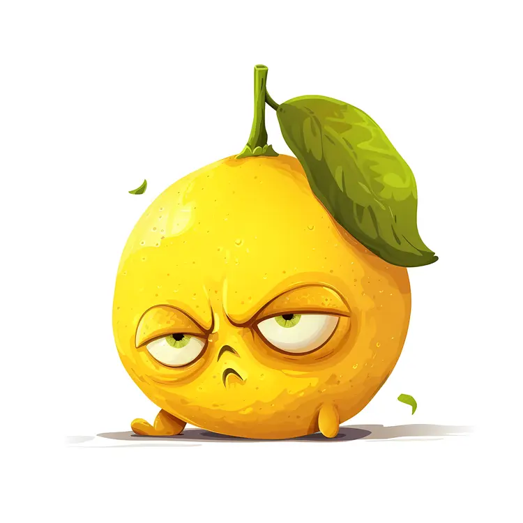 Angry Lemon Cartoon with Leaf