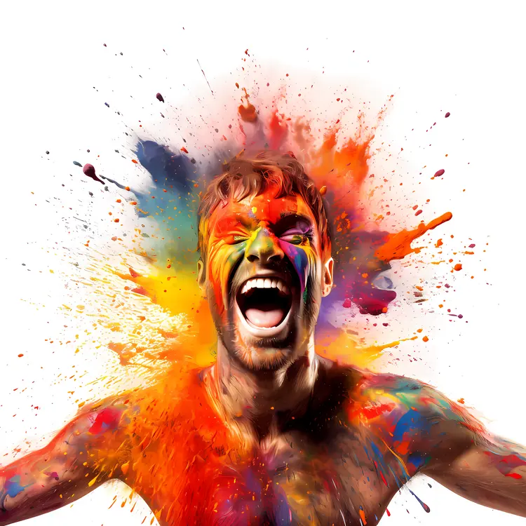 Man with Colorful Paint Splashes