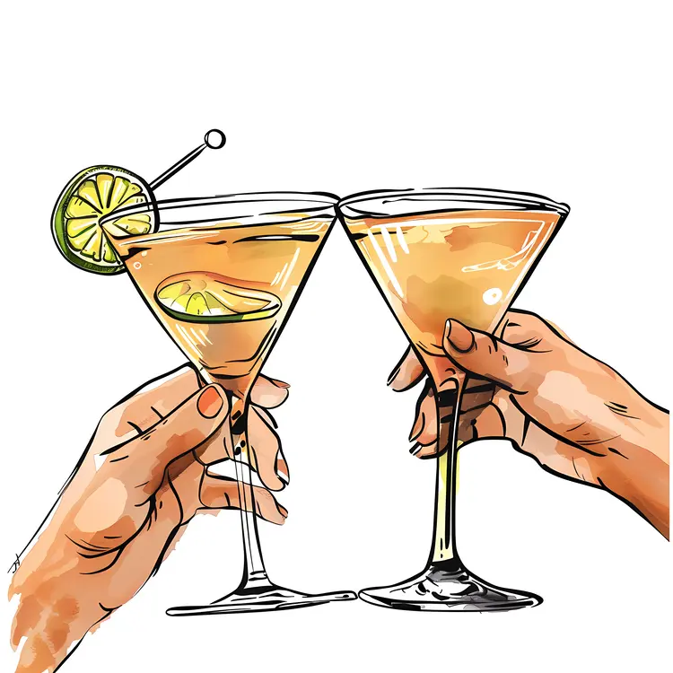 Cheers with Cocktail Glasses and Lime