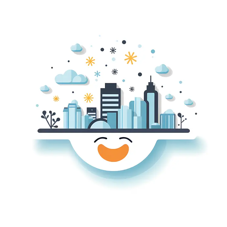 Happy Cityscape with Skyscrapers and Clouds
