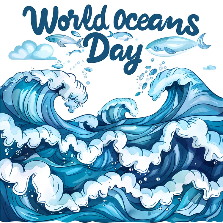 World Oceans Day Waves Illustration