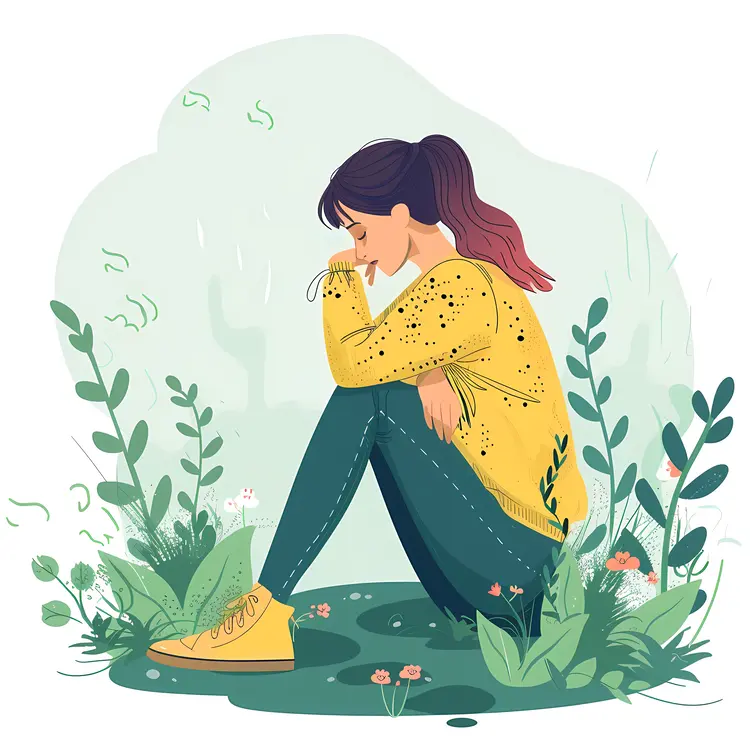 Sad Girl Sitting in Nature