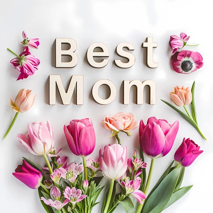 Best Mom with Pink Tulips
