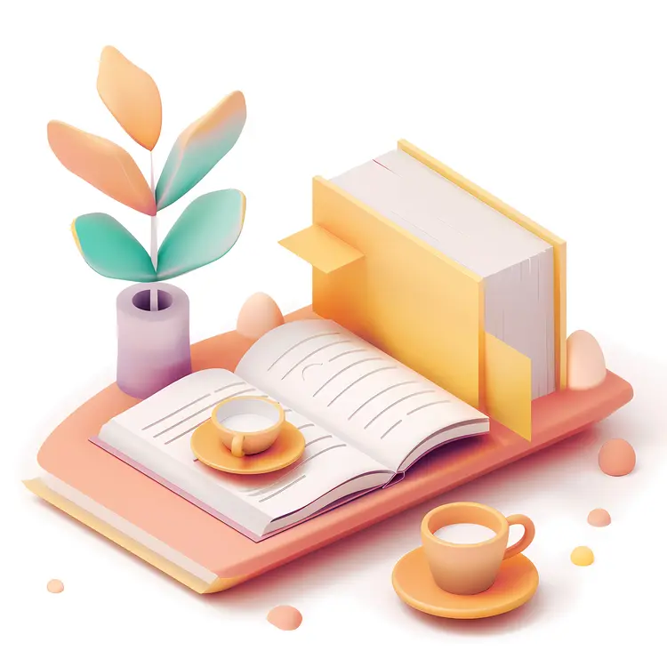 Books and Coffee with Abstract Leaves