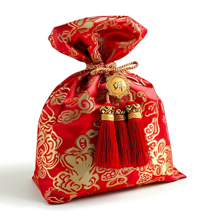 Red Gift Pouch with Golden Tassels for Chinese New Year