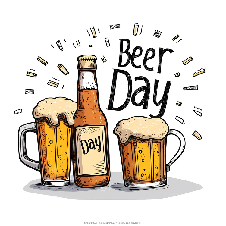 Beer Day Celebration with Three Mugs and Bottle