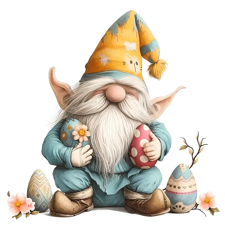 Gnome with Decorated Easter Eggs