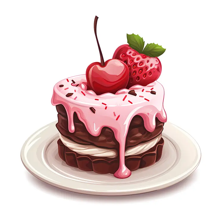Chocolate Cake with Cherry and Strawberry