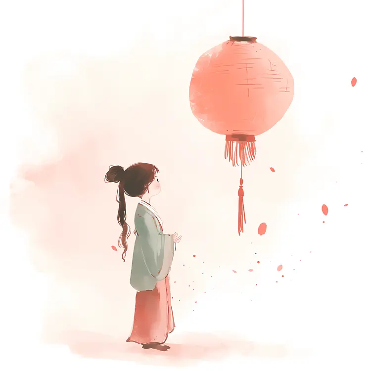 Red Hanging Lantern with Woman