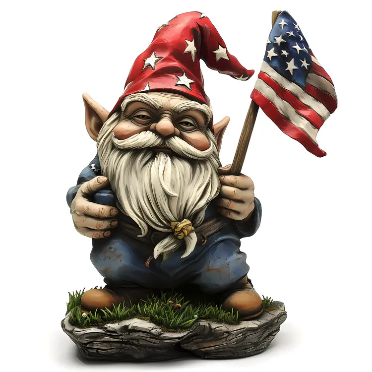 Patriotic Gnome Holding American Flag