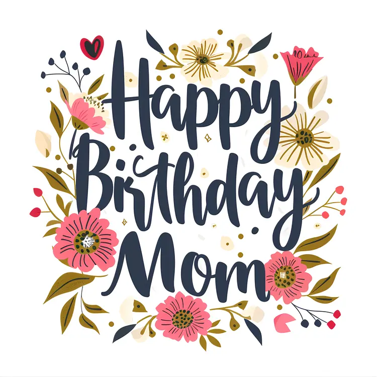 Happy Birthday Mom Card with Floral Design