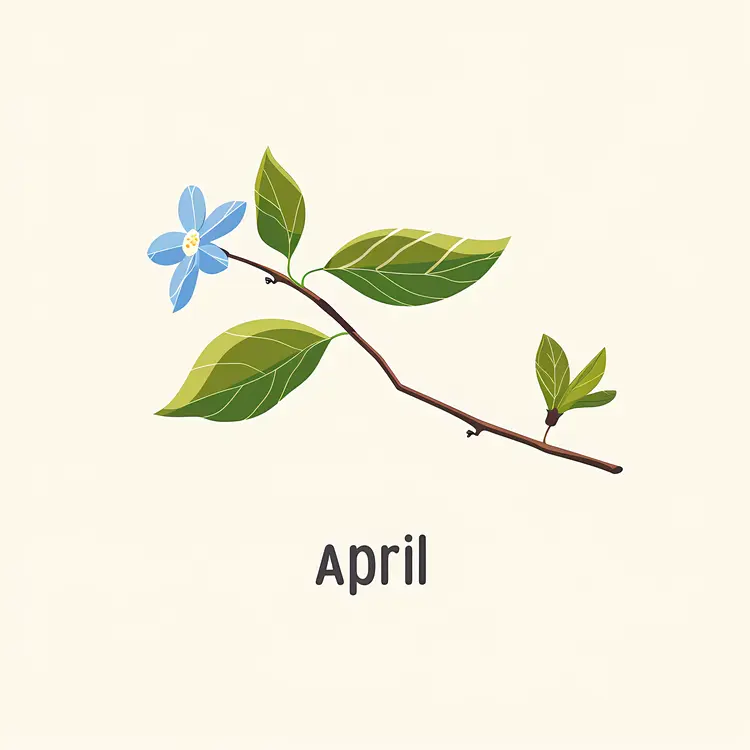 April Text with Branch and Flower Illustration