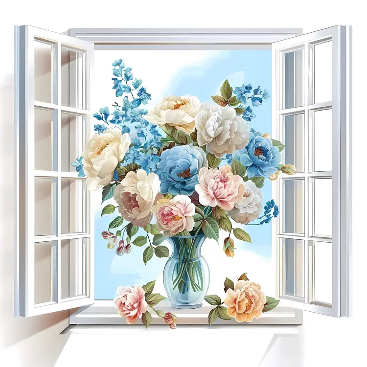 Colorful Flower Vase by Open Window