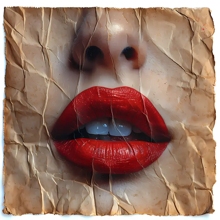 Red Lips on Crumpled Paper Art