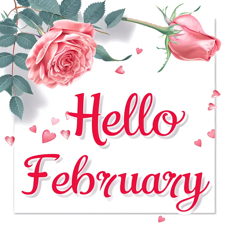 Romantic Hello February Text with Roses