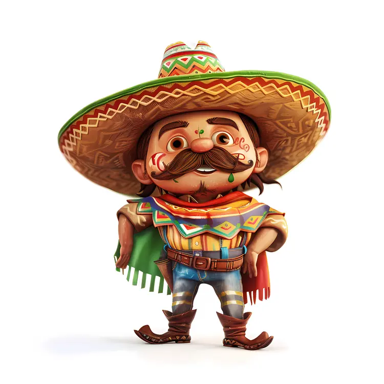 Colorful Mexican Character with Sombrero and Poncho