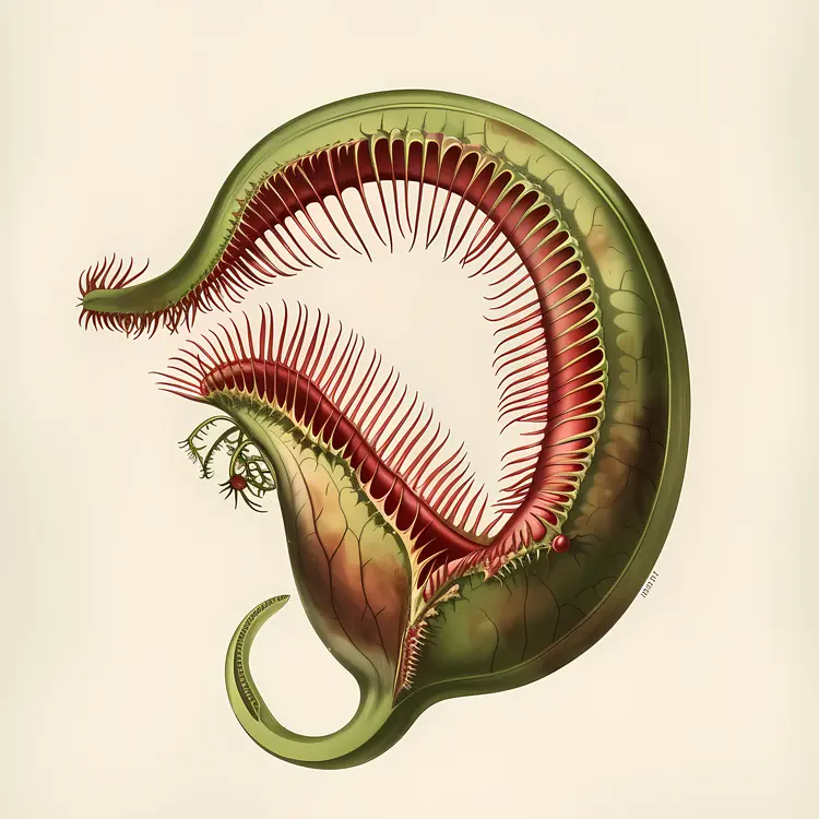 Exotic Green and Red Carnivorous Plant Illustration