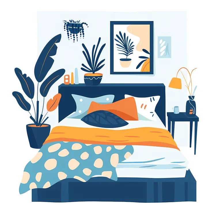 Stylish Bedroom with Plants and Pillows