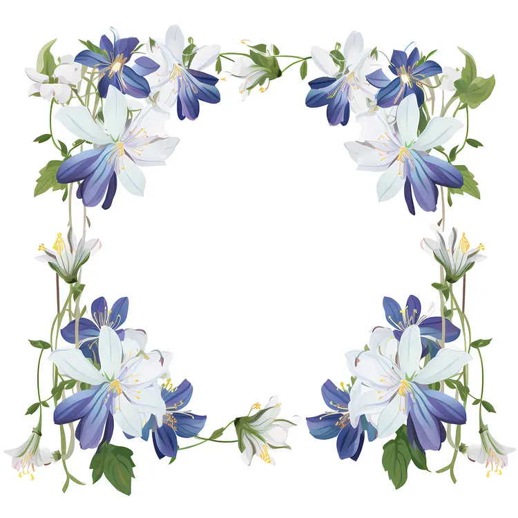 Blue and White Flowers in a Floral Frame