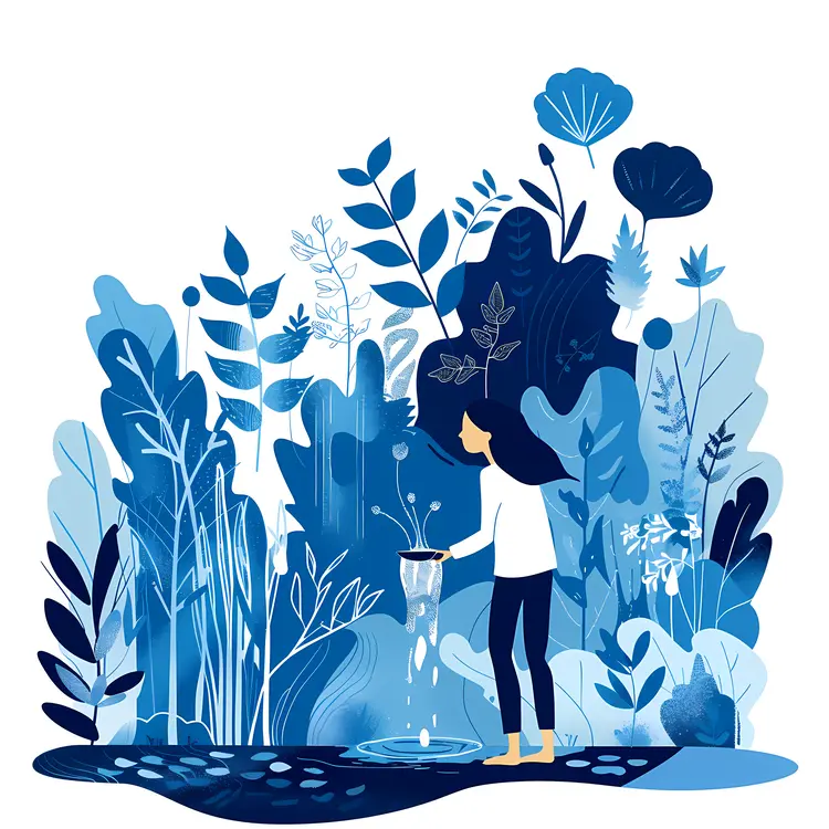 Girl Collecting Water in Nature