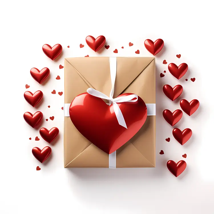 Gift with Red Heart and Ribbon
