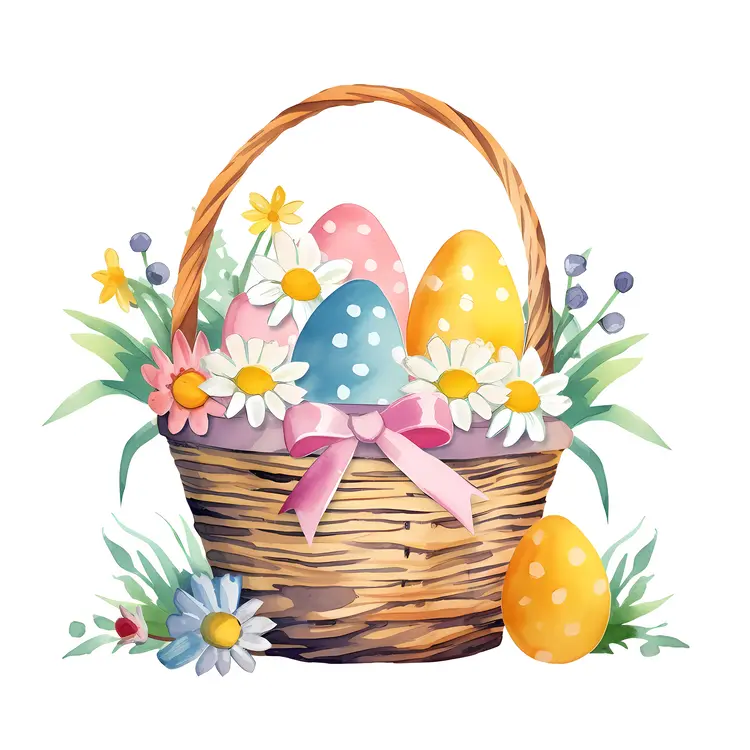 Basket of Easter Eggs with Flowers