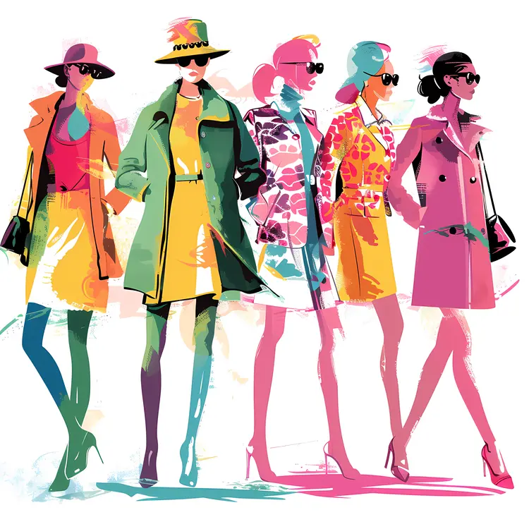 Colorful Fashion Models on Runway