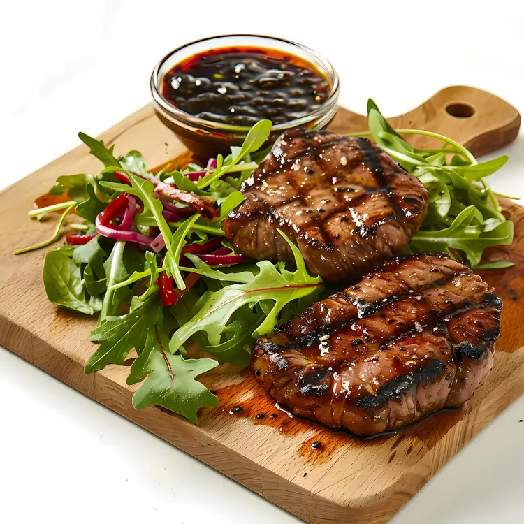 Grilled Steak with Fresh Salad and Sauce