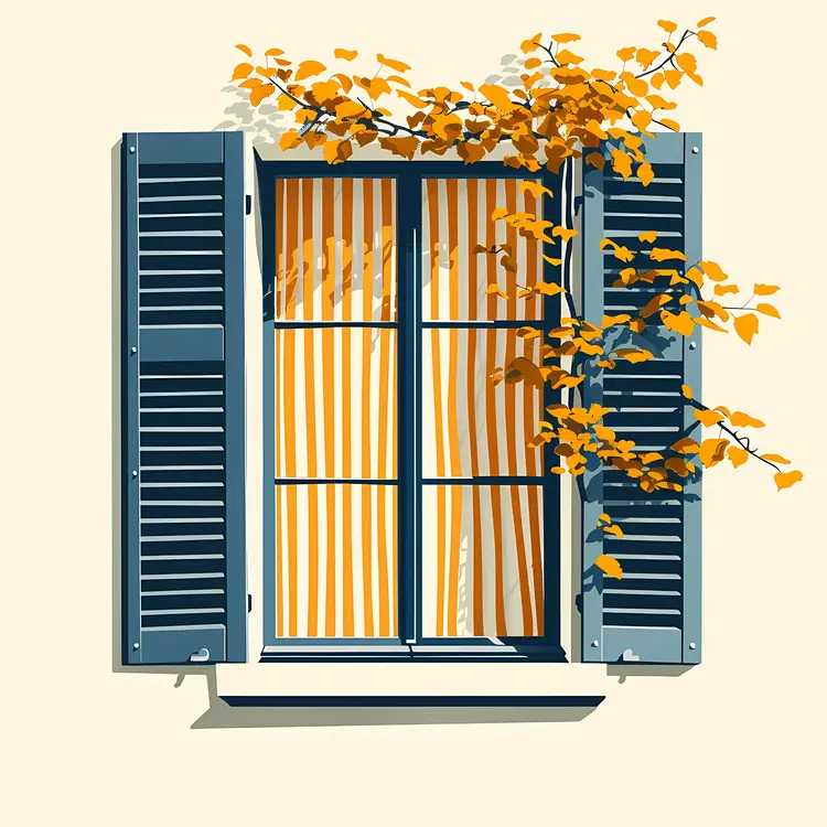 Autumn Window with Shutters