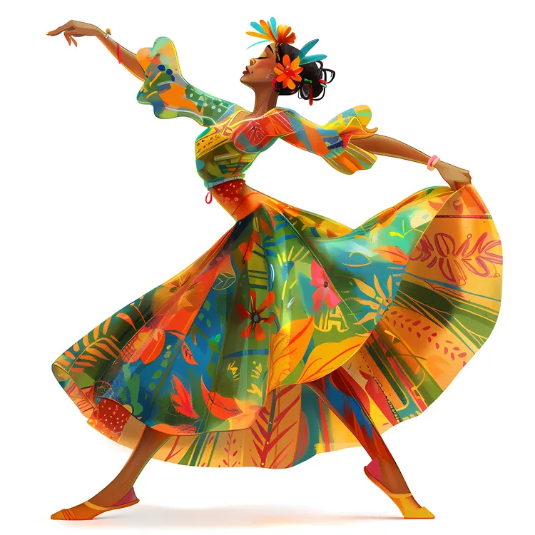 Elegant Dancing Woman in Vibrant Dress