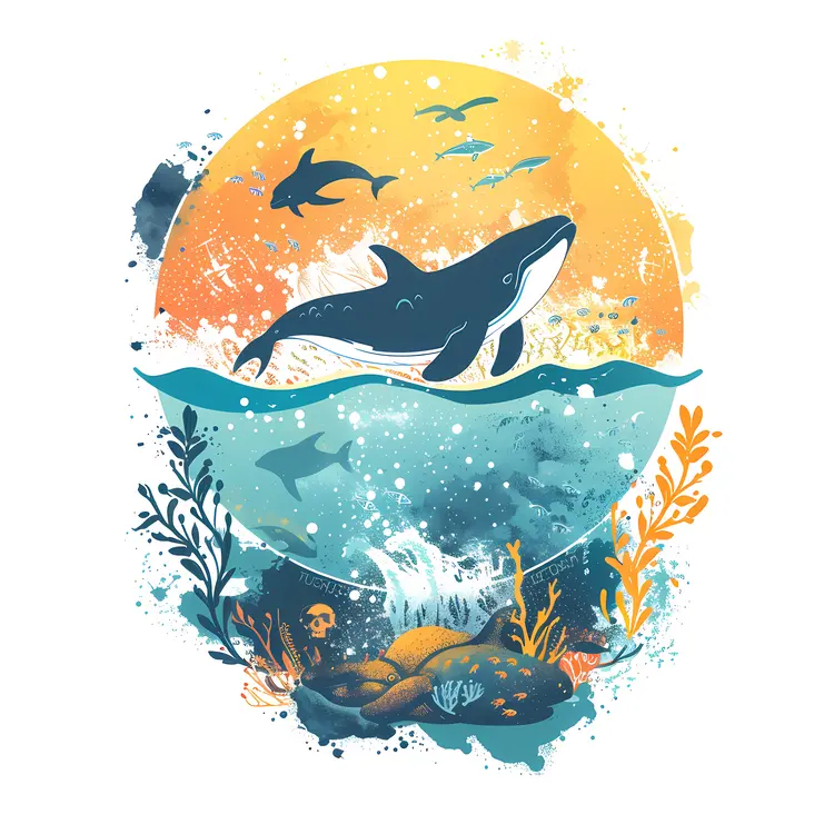 Whale in Sunset Ocean