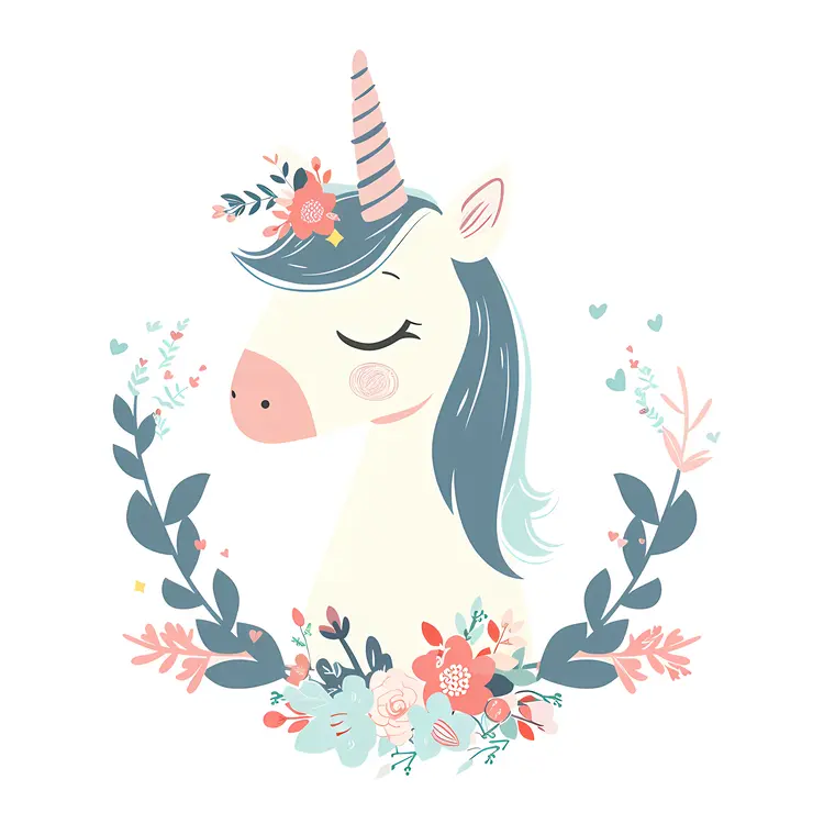 Cute Floral Unicorn Illustration