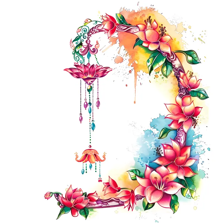 Colorful Floral Design with Hanging Ornaments