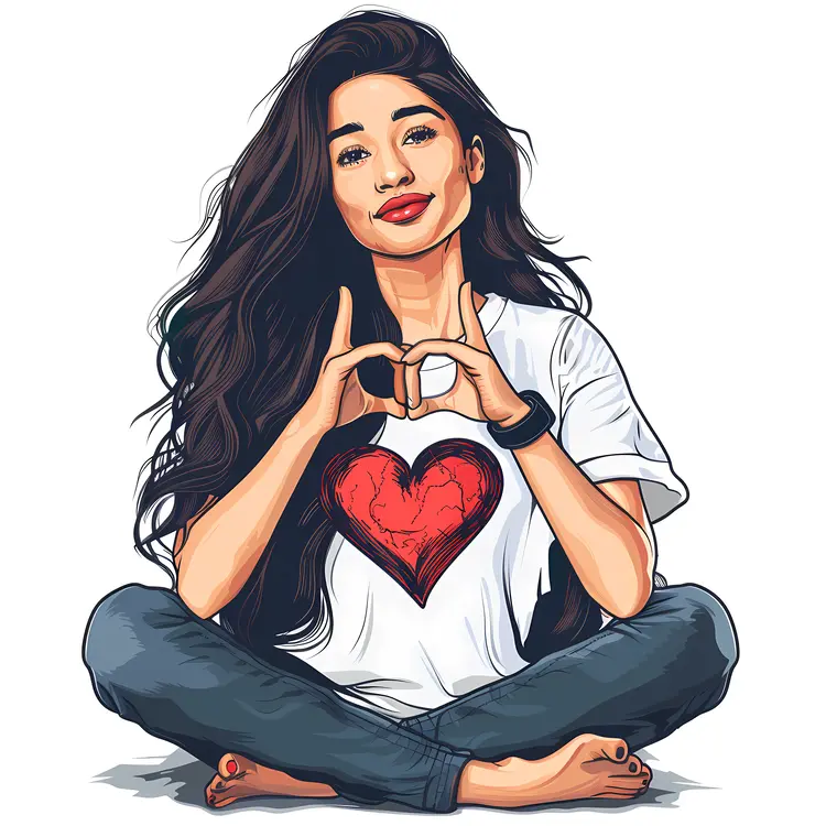 Illustration of Girl Making Heart Gesture