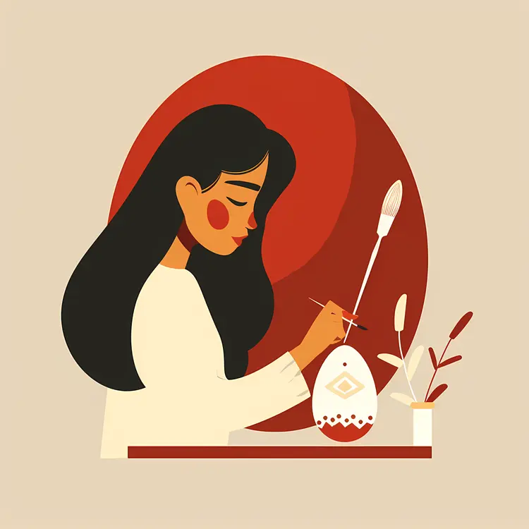 Girl Painting Egg Illustration