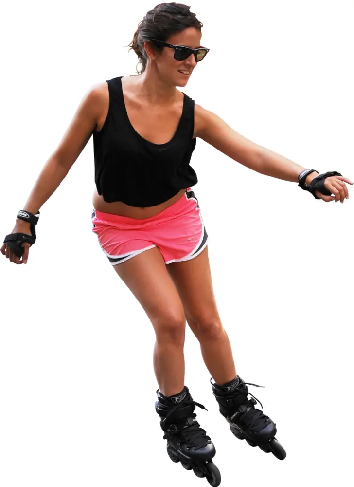 Woman Roller Skating in Pink Shorts