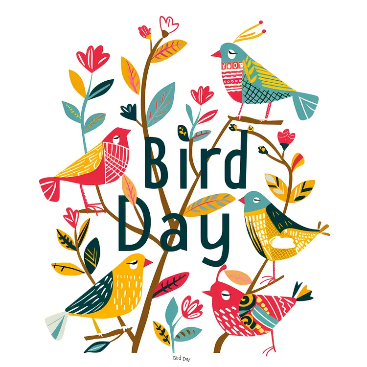 Colorful Birds and Flowers for Bird Day