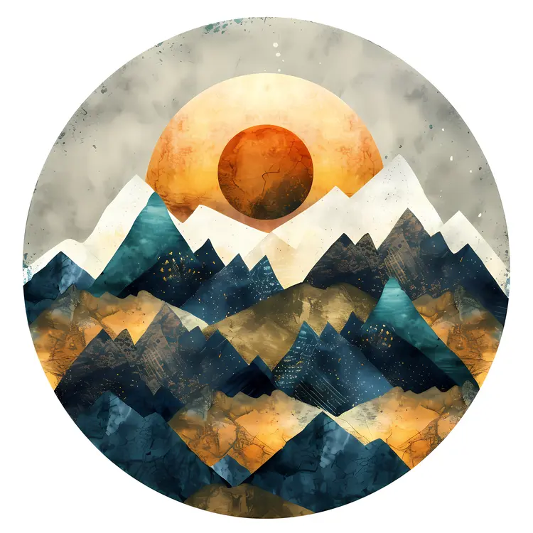 Abstract Mountain Landscape with Sun