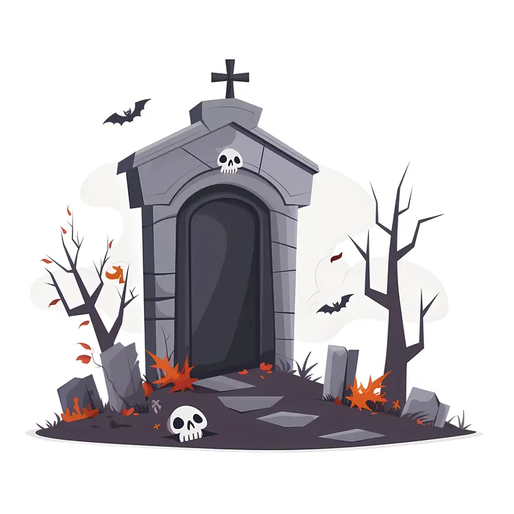 Spooky Graveyard with Tomb for Halloween