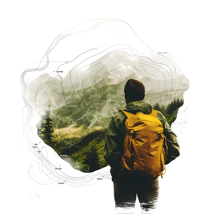 Hiker with a Map in the Mountains