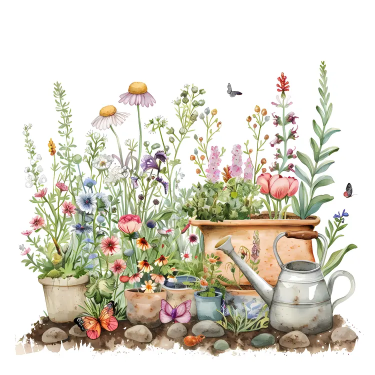 Vibrant Garden Flowers and Pots