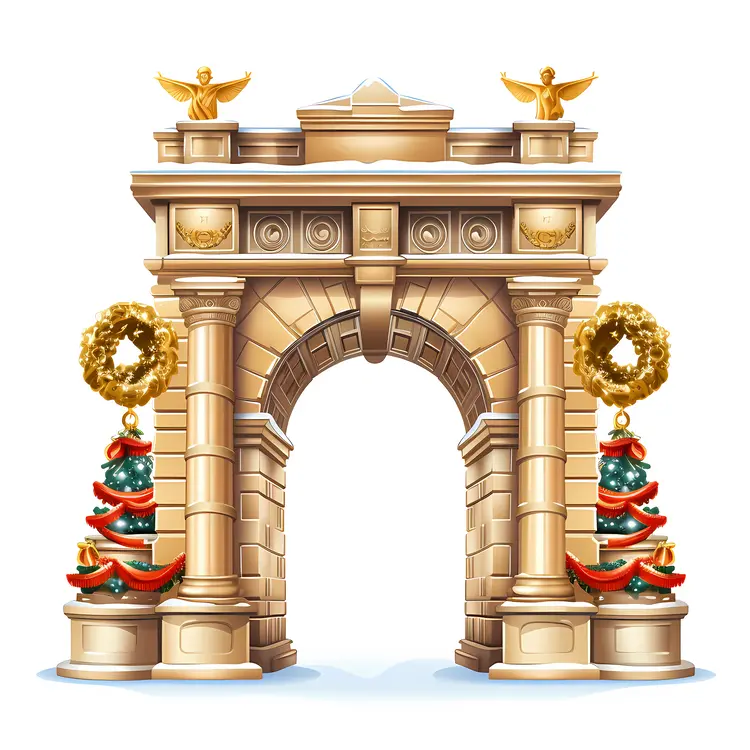 Golden Arch with Wreaths and Christmas Trees
