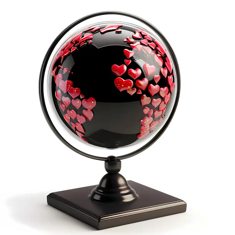 Black Globe with Red Hearts