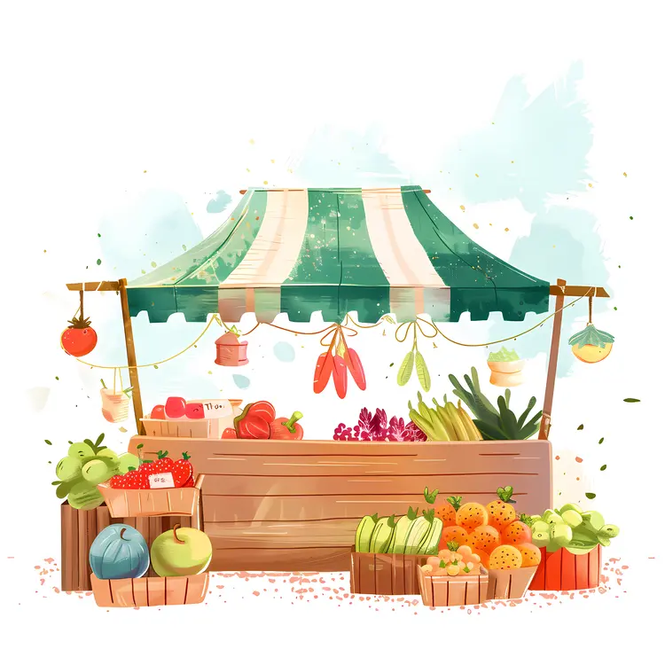 Green and White Vegetable Stand with Fresh Produce