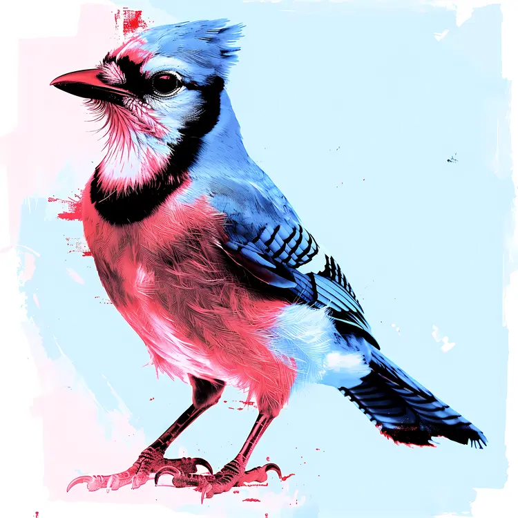 Blue Jay Illustration with Pink and Blue Tones