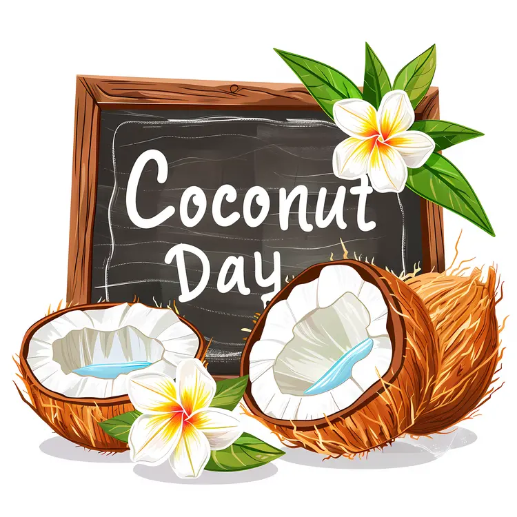 Coconut Day Celebration Sign with Flowers and Coconuts