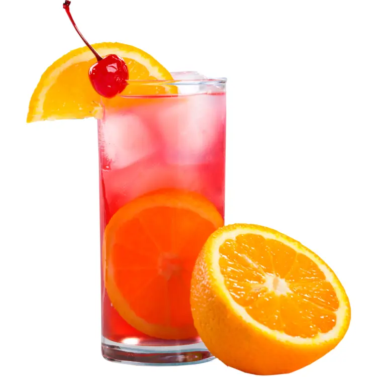 Red Cocktail with Orange and Cherry