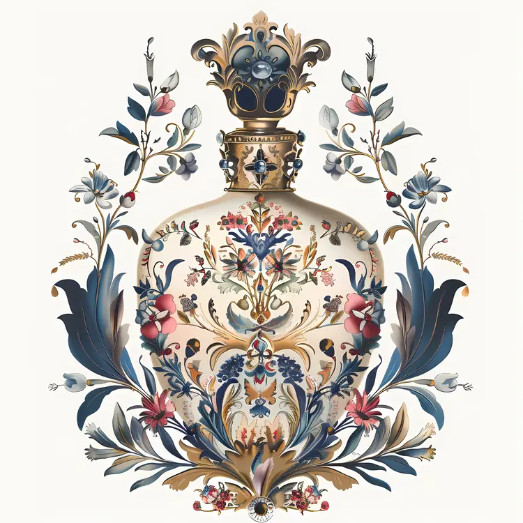 Ornate Perfume Bottle with Floral Design